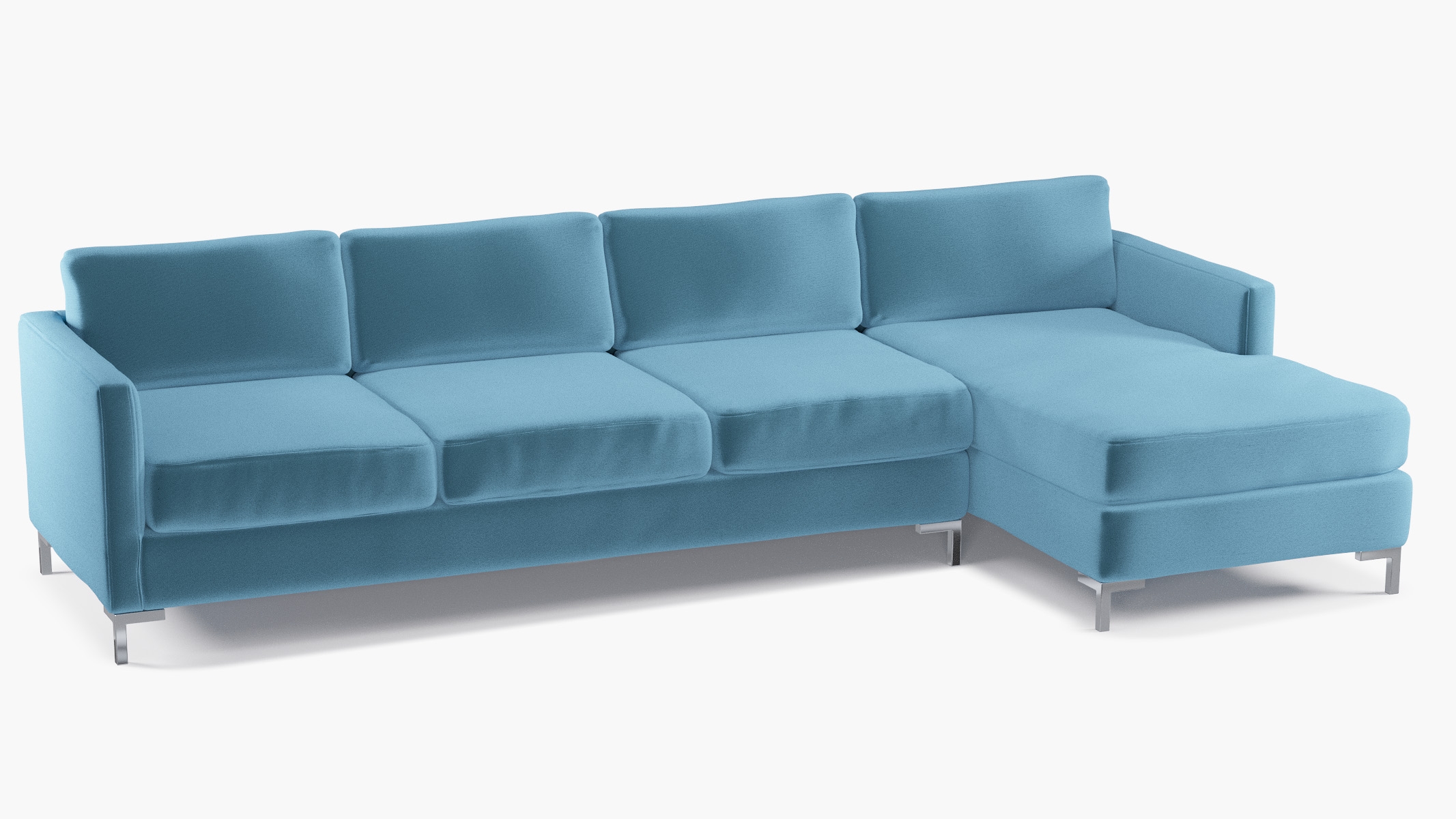 Modern Sectional, Right Facing, French Performance Plush Velvet, Chrome L Leg - Image 1