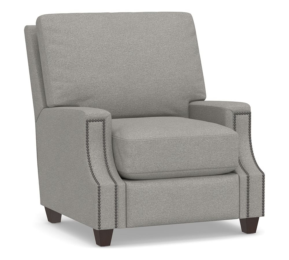 James Square Arm Upholstered Recliner, Down Blend Wrapped Cushions, Performance Heathered Basketweave Platinum - Image 0