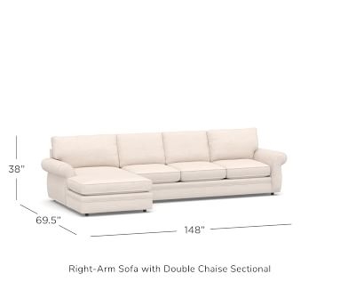 Pearce Roll Arm Upholstered Right Arm Loveseat with Double Chaise Sectional, Down Blend Wrapped Cushions, Performance Heathered Basketweave Platinum - Image 1