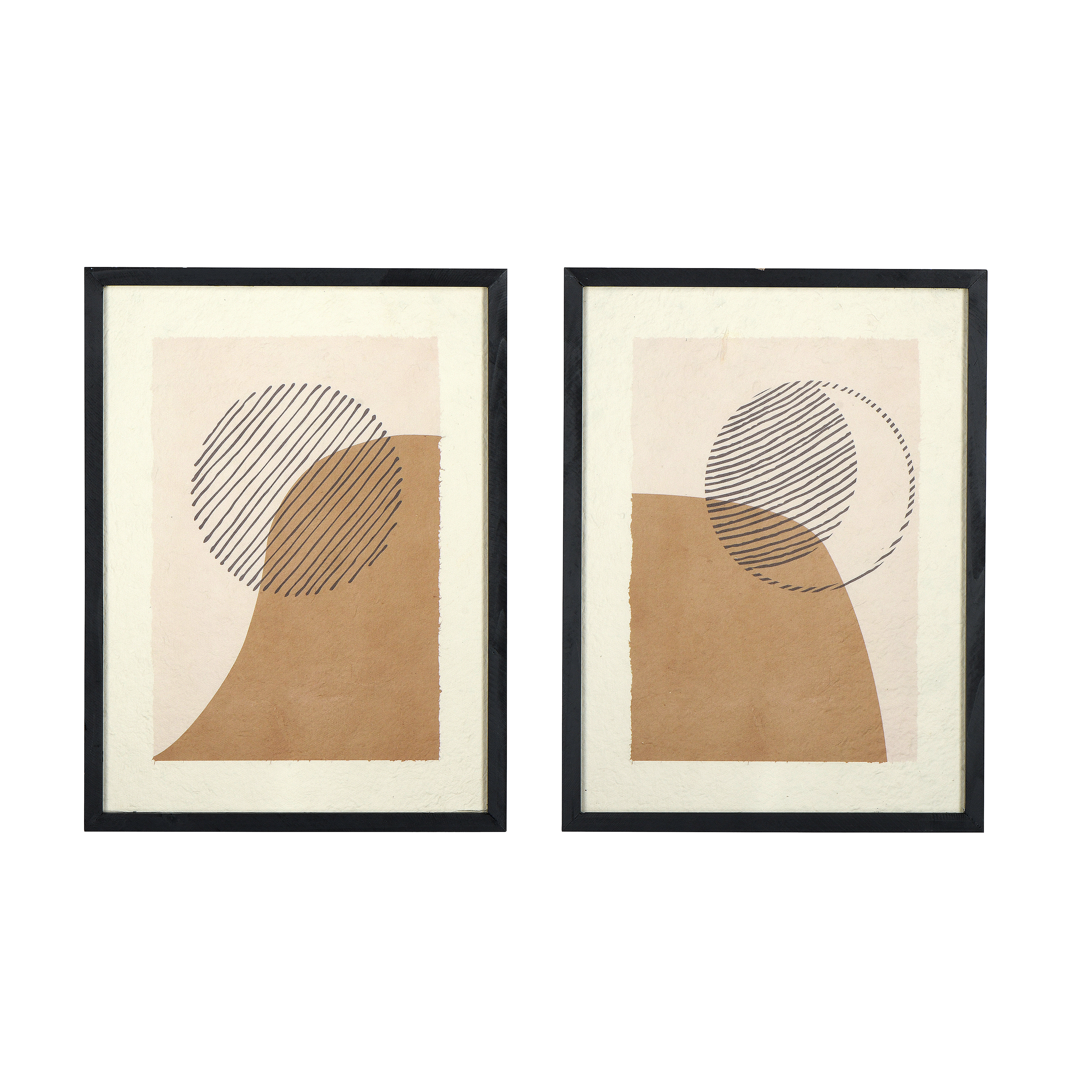Wood Framed Handmade Paper Sun and Moon Wall Art, Set of 2 - Image 0