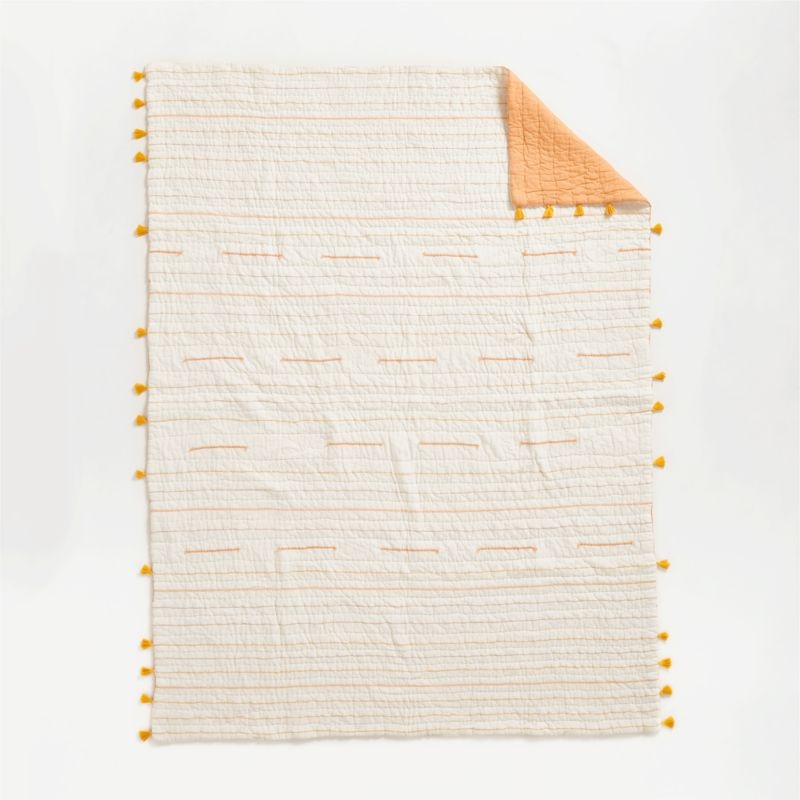 Kids Embroidered Voile Textured Stripe Peach Twin Quilt - Image 7