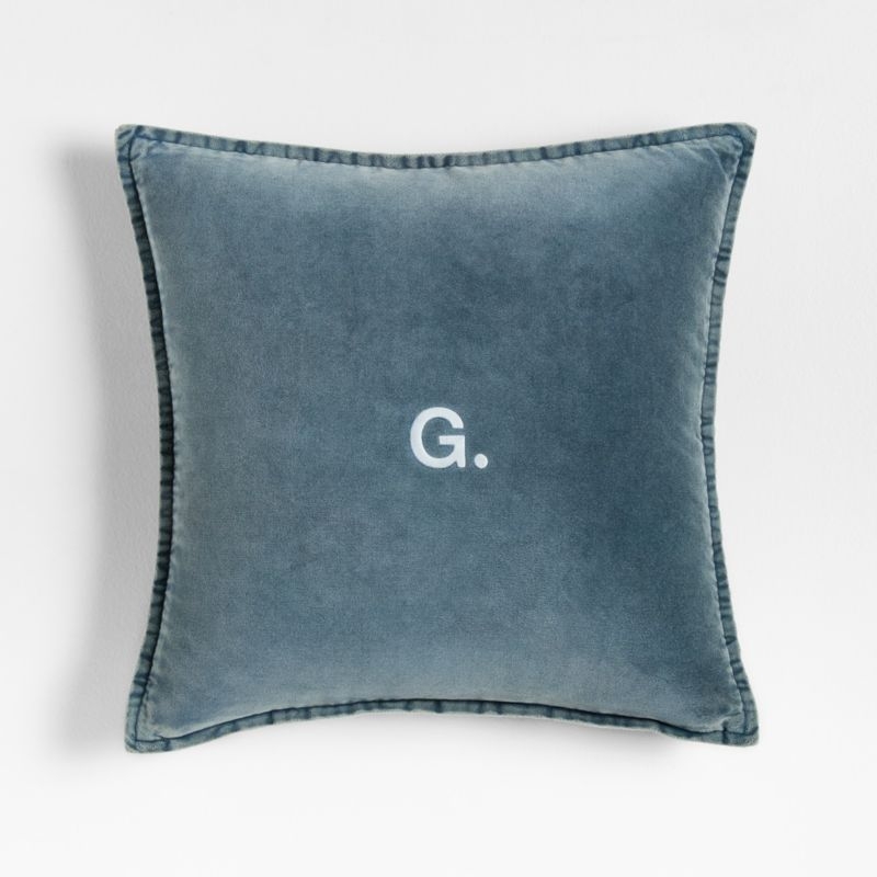 Relaxed Washed Organic Cotton Velvet 20x20 Teal Blue Throw Pillow with Down-Alternative Insert - Image 3