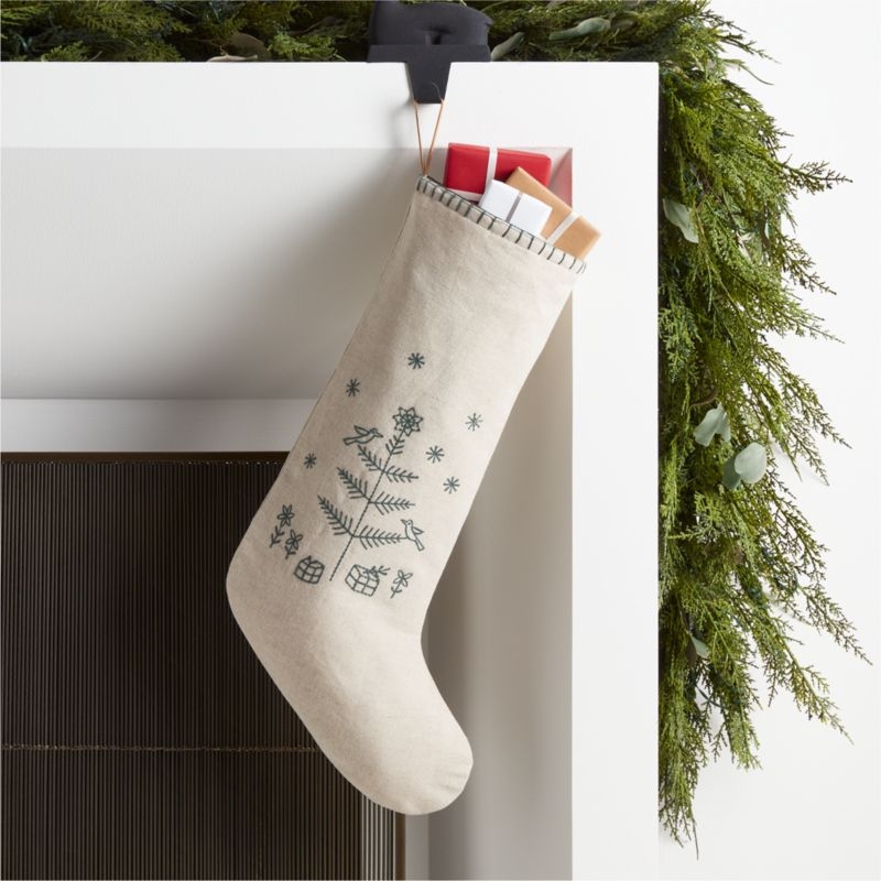 Scandi Heritage Tree Linen Kids Christmas Stocking - Image 3