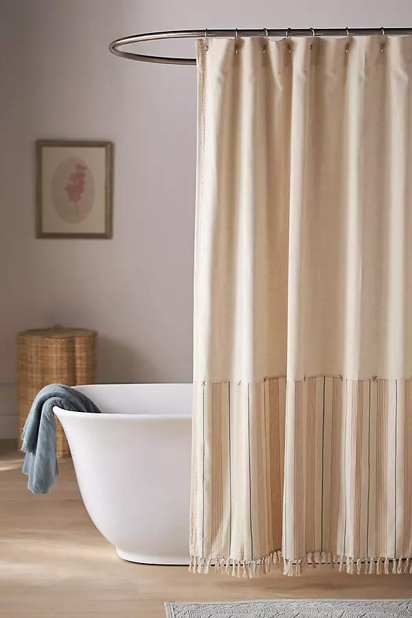 Louie Woven Cotton Tassel-Hem Shower Curtain - Image 0