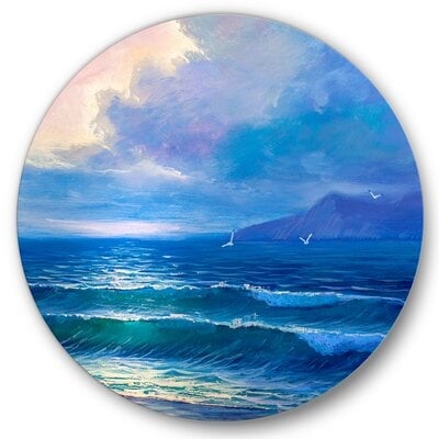 Morning Sunlight On The Sea Waves I - Nautical & Coastal Metal Circle Wall Art - Image 0