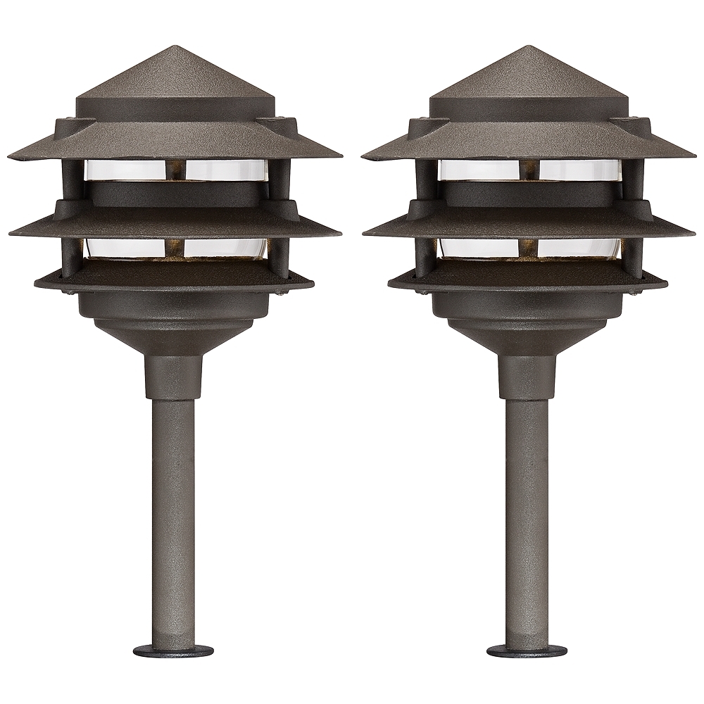 John Timberland Tiered Pagoda 11" High Bronze LED Path Lights Set of 2 - Image 0