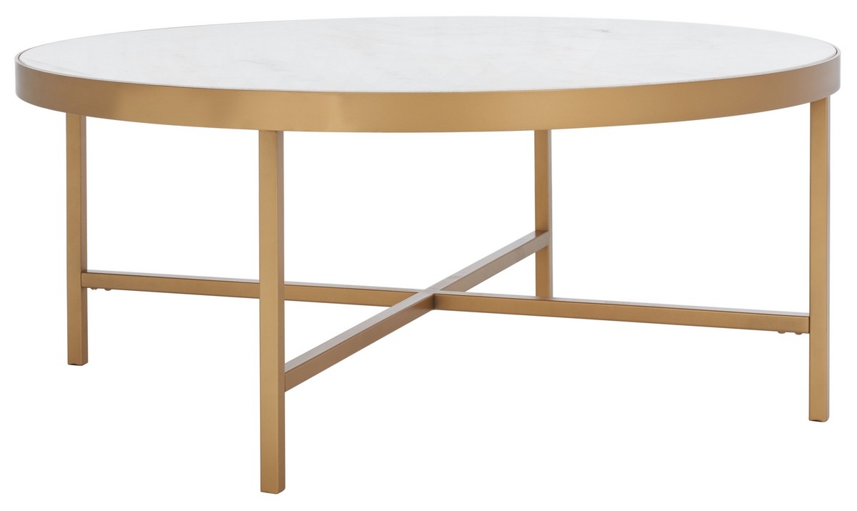 Caralyn Round Marble Coffee Table - White/Brass - Image 5