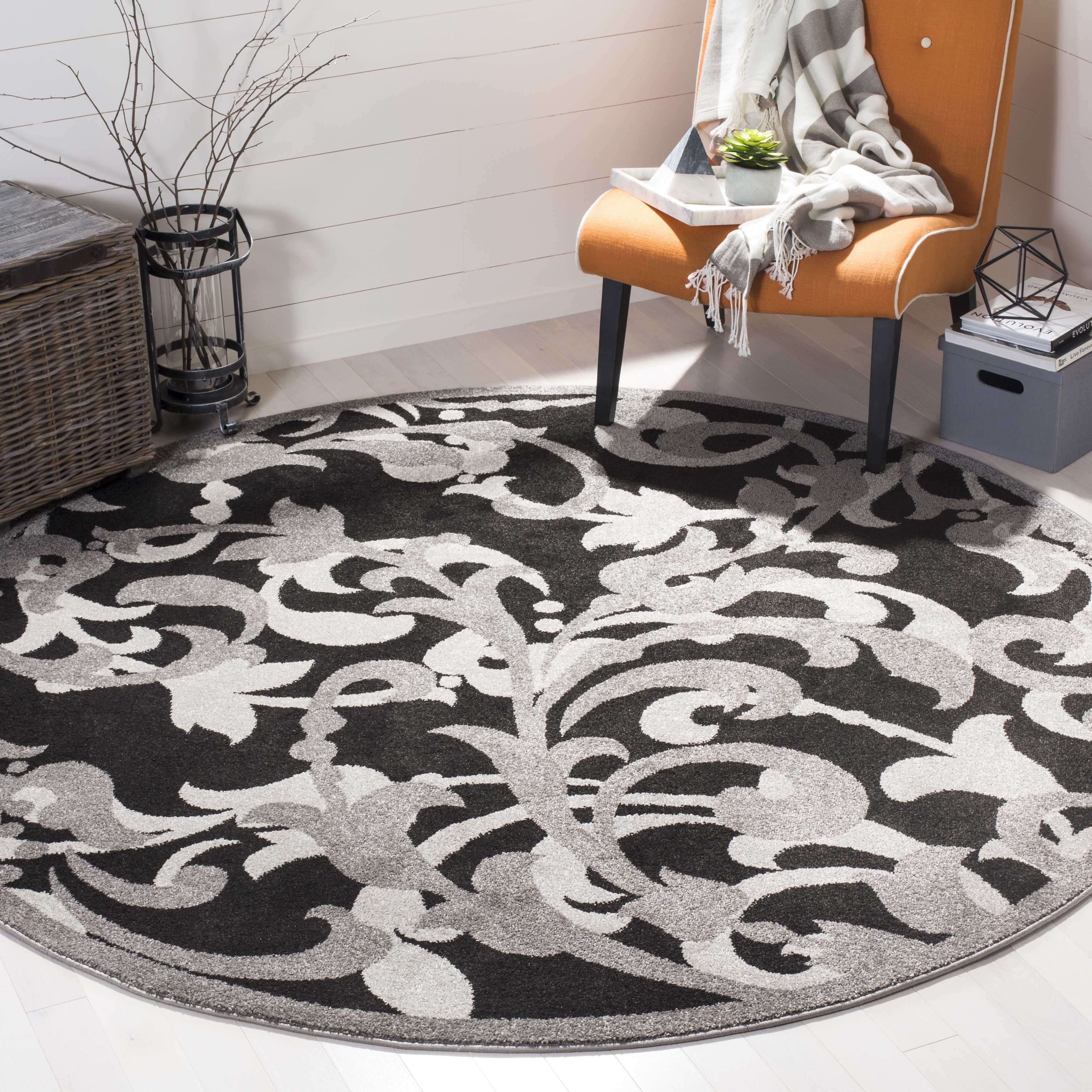 Arlo Home Indoor/Outdoor Woven Area Rug, AMT428G, Anthracite/Light Grey,  7' X 7' Round - Image 1
