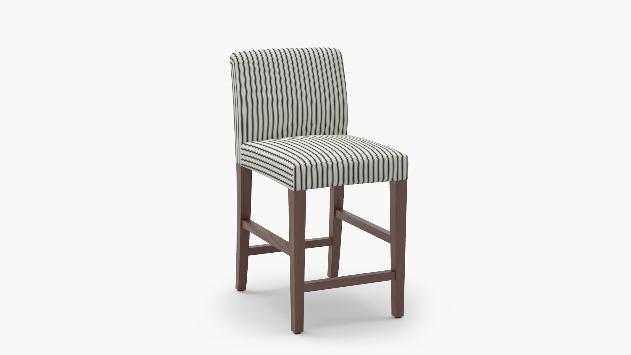 Signature Dining Counter Stool, Black Classic Ticking Stripe, Walnut Square Tapered Leg - Image 1