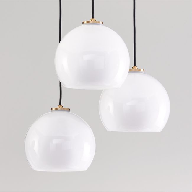 Arren Brass 3-Light Round Pendant with Round Milk Glass Shades - Image 0