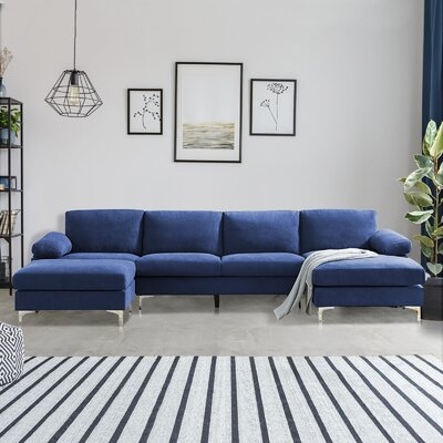 Modern Convertible Sectional Sofa Dark Grey Fabric Living Room Sofa - Image 0