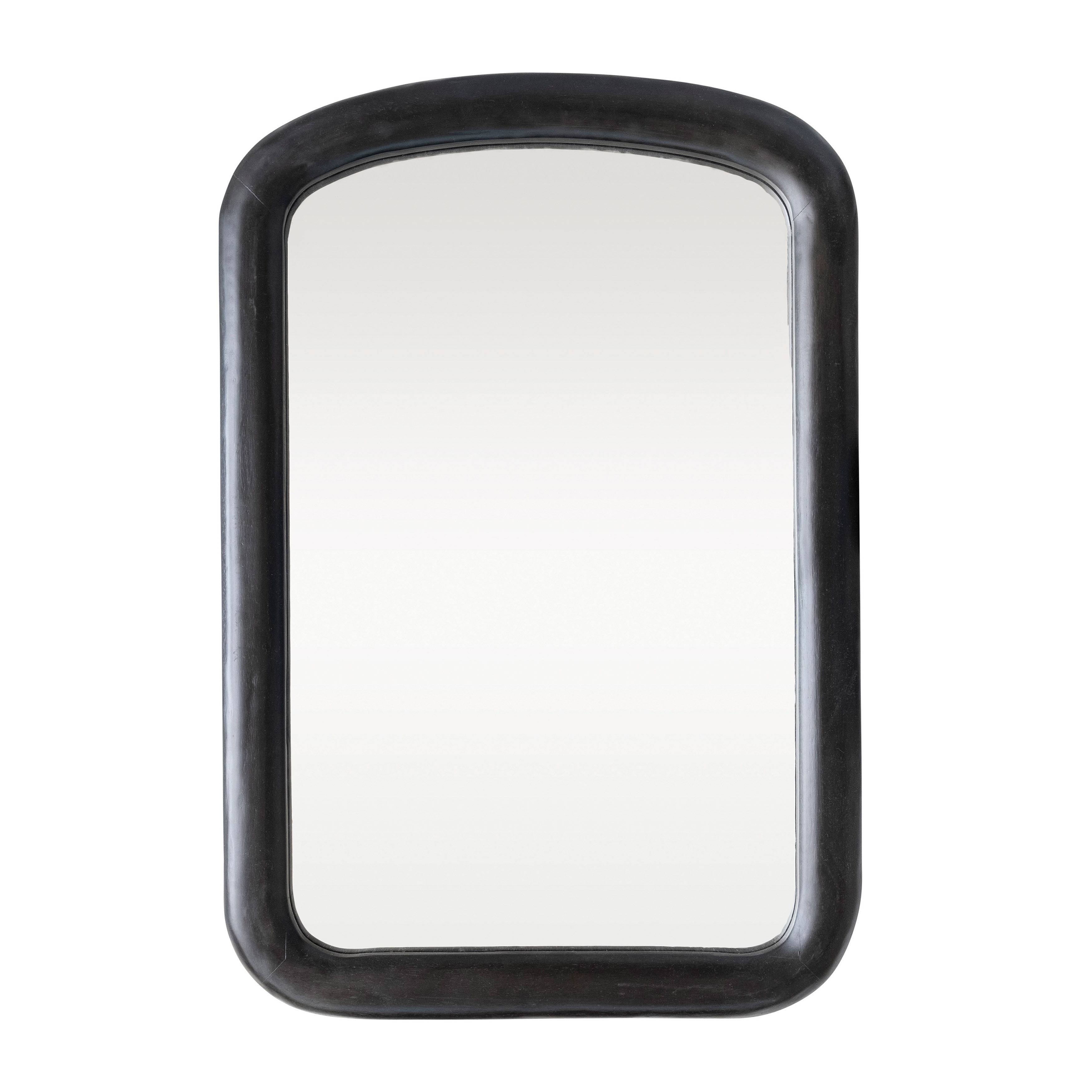 35 Inches Mango Wood Framed Wall Mirror, Matte Black - Image 0