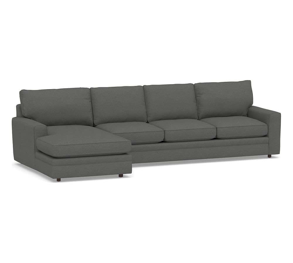 Pearce Square Arm Upholstered Right Arm Sofa with Double Chaise Sectional, Down Blend Wrapped Cushions, Park Weave Charcoal - Image 0