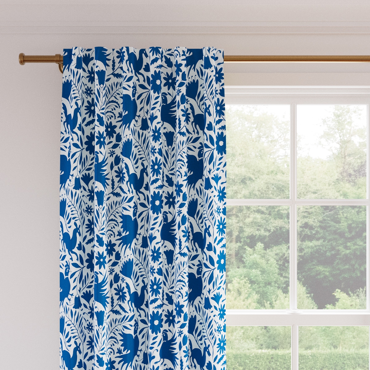 Printed Linen Curtain, Cerulean Frida, 50" x 96", Unlined - Image 1
