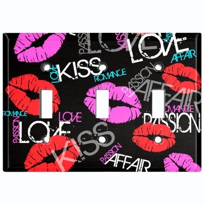 Metal Light Switch Plate Outlet Cover (Love Kiss Black - Triple Toggle) - Image 0
