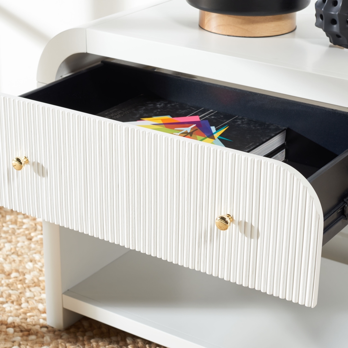 Liabella 1 Drw Curved Nightstand - White/Gold - Image 1