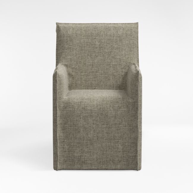 Addison Flax Linen Dining Arm Chair with Flange - Image 0