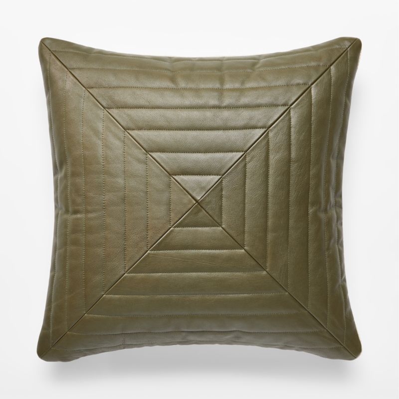 20" Odette Olive Leather Pillow with Feather-Down Insert - Image 2