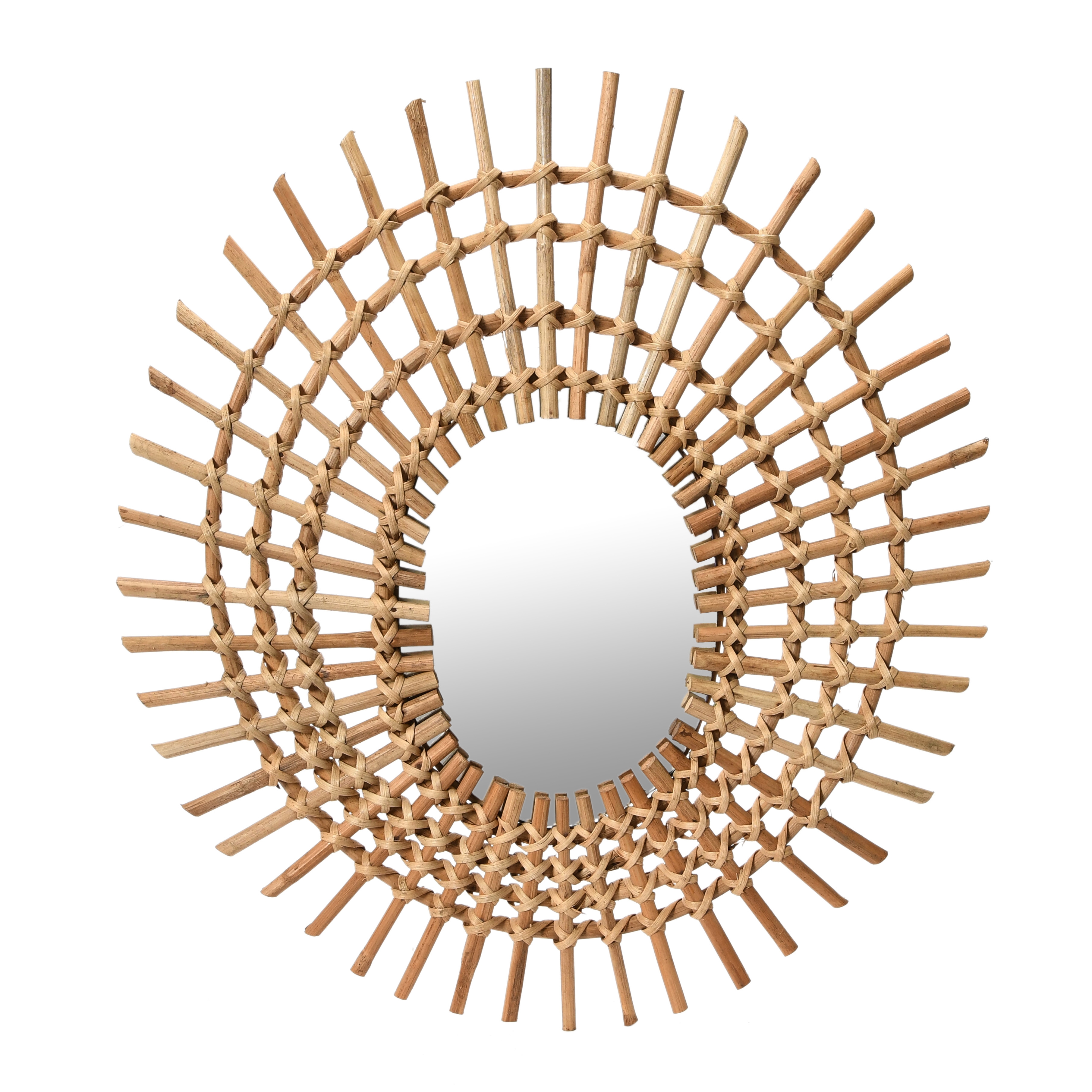  Boho Oval Woven Rattan Framed Wall Mirror, Natural - Image 0