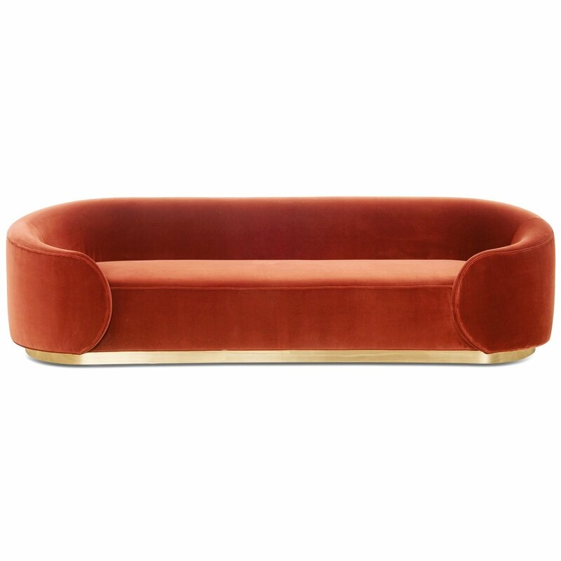 Eden Velvet 108" Round Arm Sofa Upholstery: Paprika - Image 0