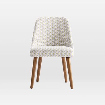 Mid-Century Upholstered Dining Chair, Yellow Stone, Modern Caning, Pecan - Image 2