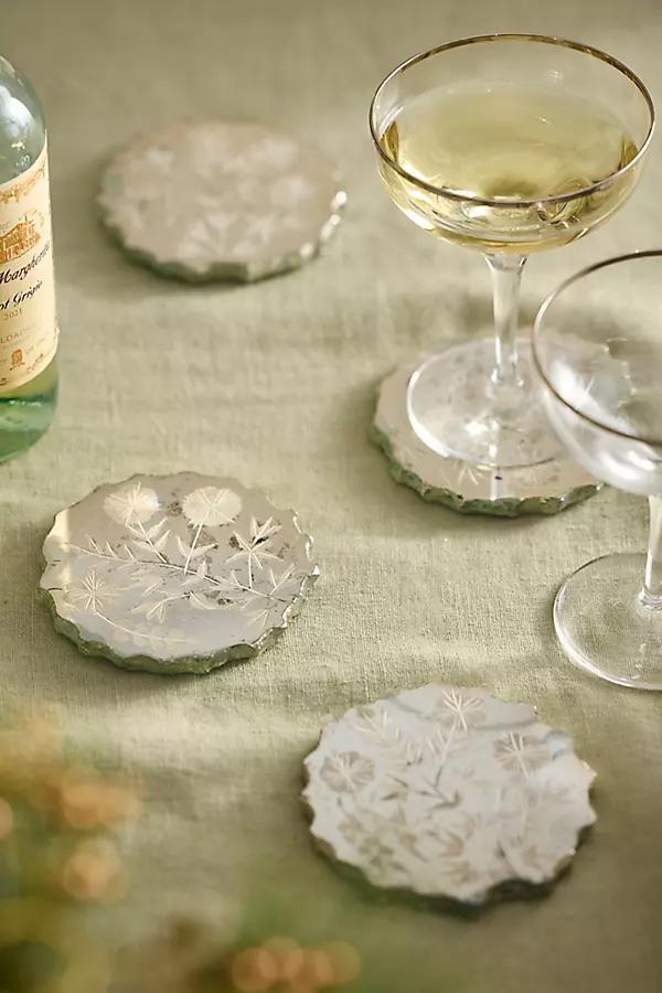 Etched Floral Mirror Coasters, Set of 4 - Image 0