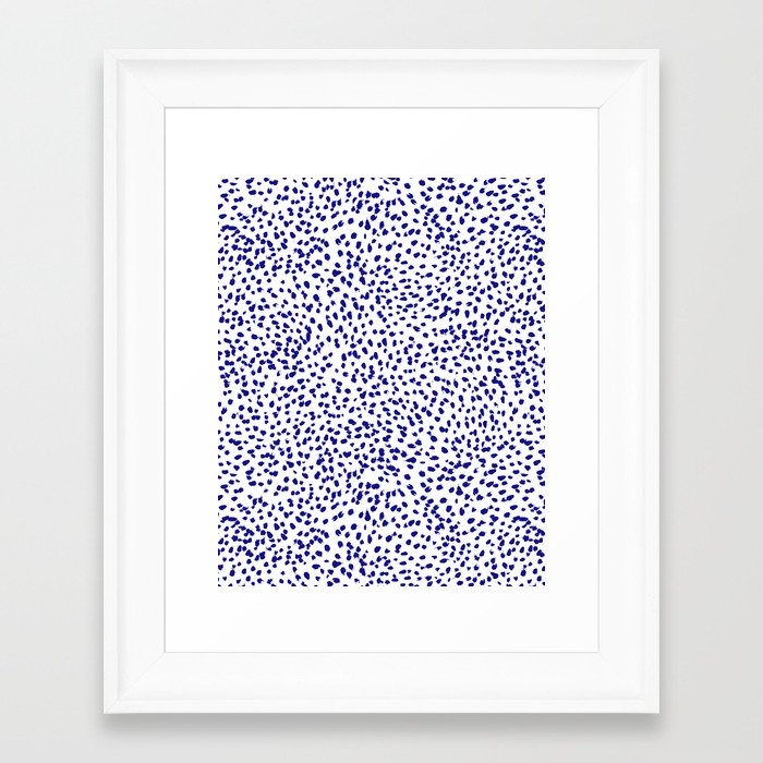 Vonnie - Abstract Minimal Indigo Blue Dalmatian Dots Brushstrokes Animal Print Monochromatic Print Framed Art Print by Charlottewinter - Scoop White - X-Small 8" x 10"-10x12 - Image 0