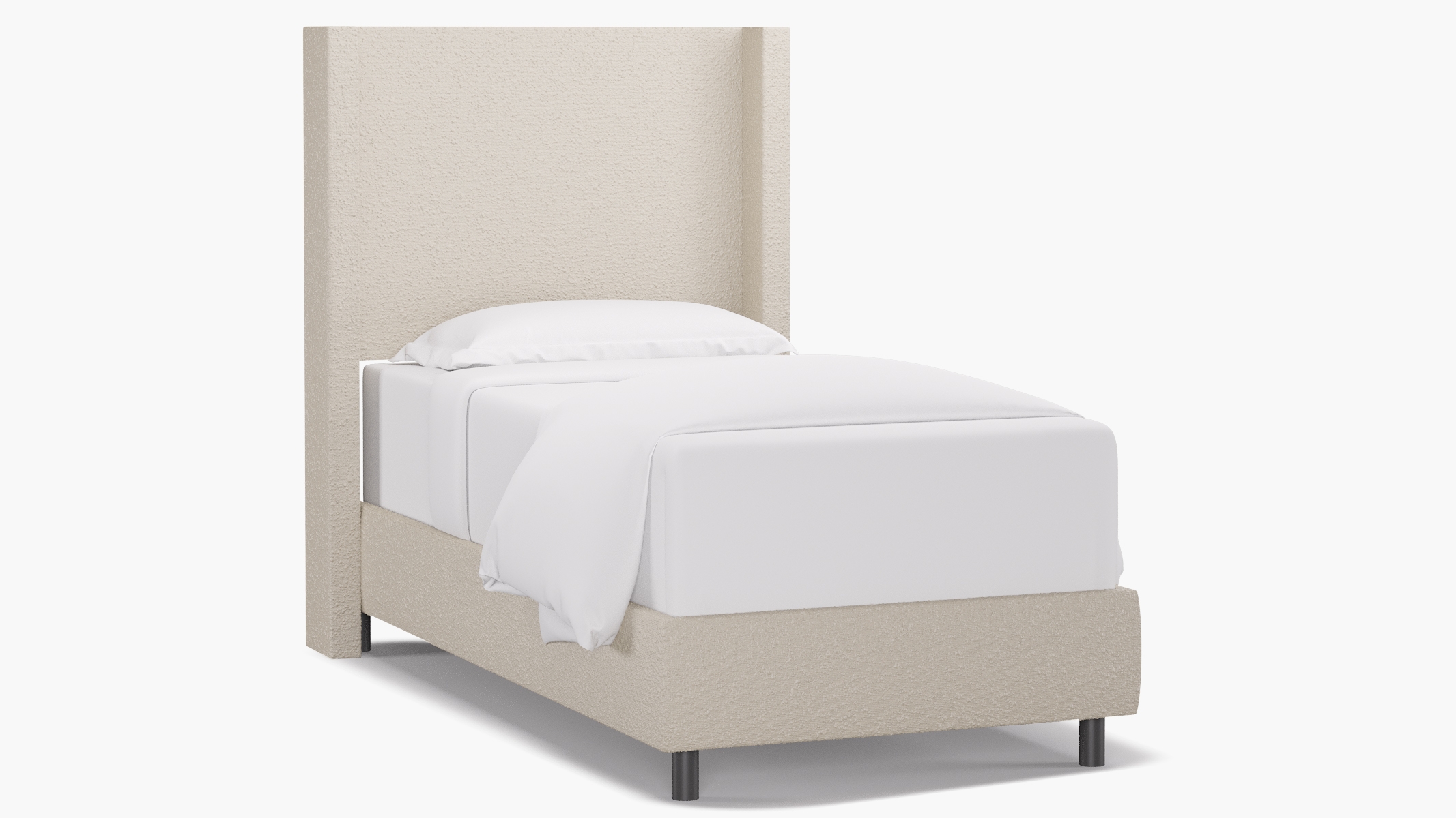Modern Wingback Bed, Snow Bouclé, Twin - Image 1
