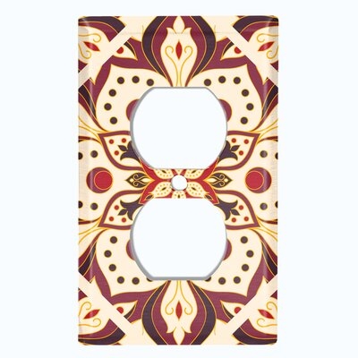 Metal Light Switch Plate Outlet Cover (Maroon Creme Elegant Mandala Flowers Tile   - Single Duplex) - Image 0