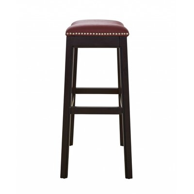 30" Espresso And Red Saddle Style Counter Height Bar Stool - Image 0