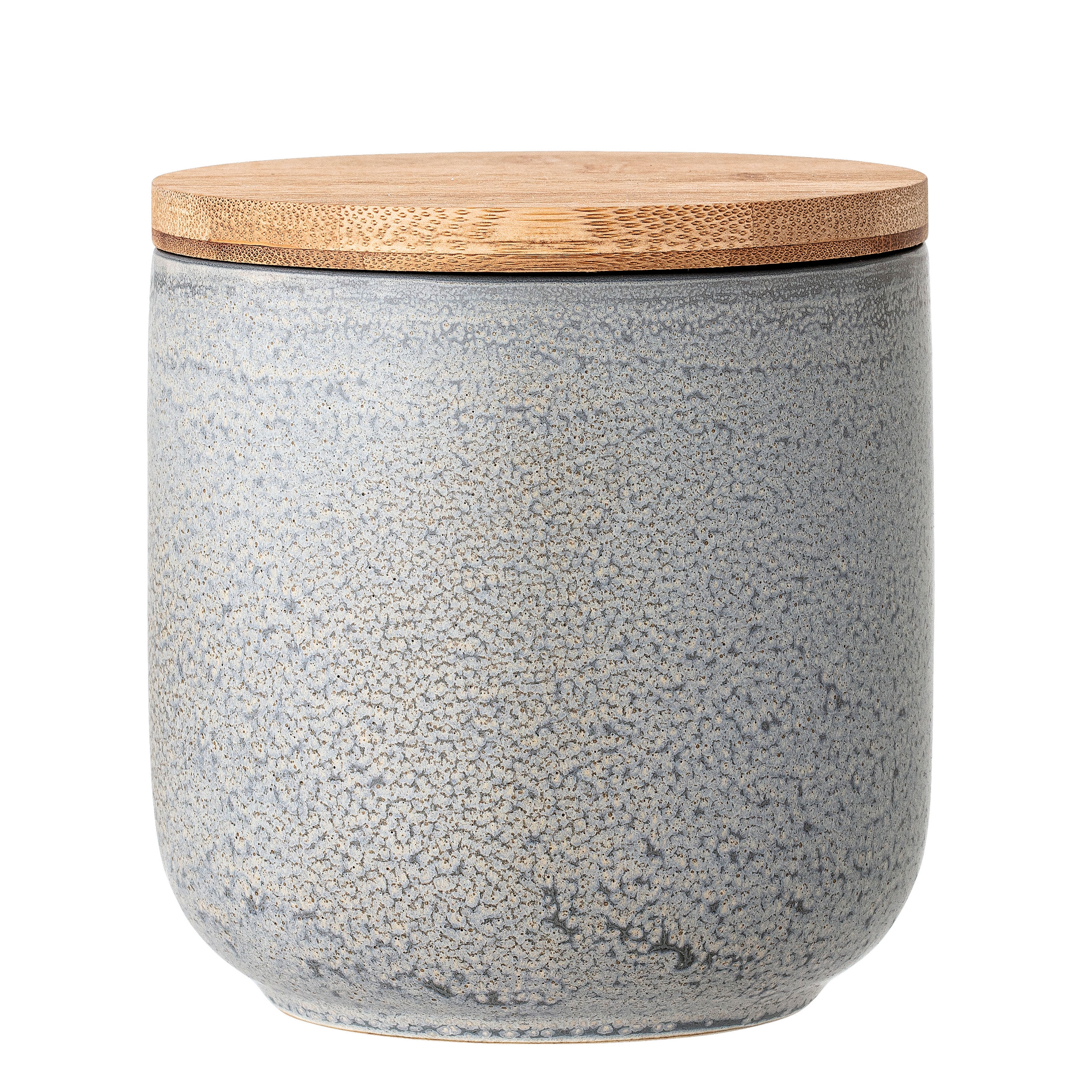 Small Glazed Grey Stoneware Canister with Bamboo Lid - Image 0