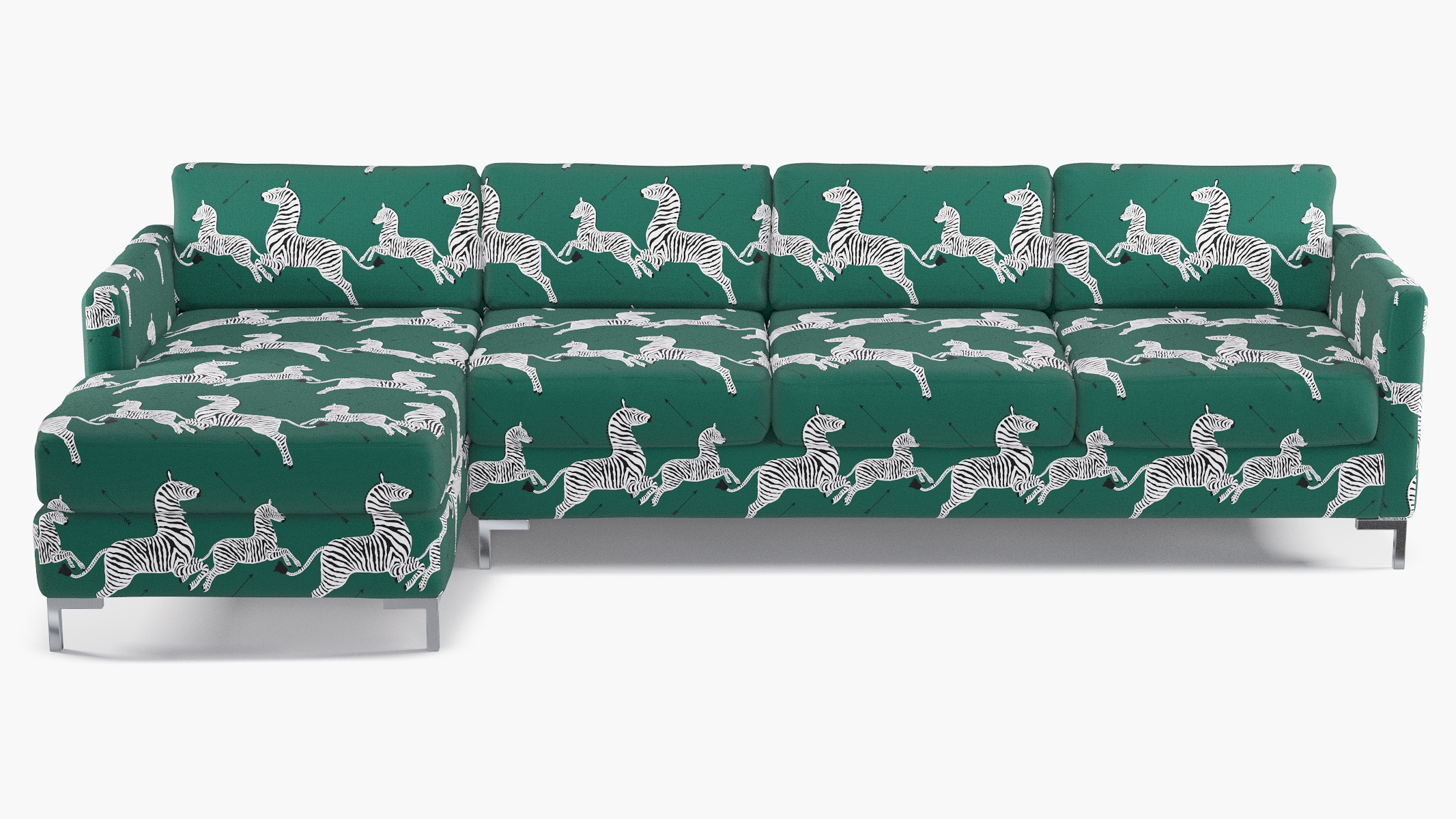 Modern Sectional, Left Facing, Emerald Zebra, Chrome L Leg - Image 0