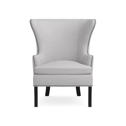 Chelsea Wing Chair, Perennials Performance Basketweave, Fog, Polished Nickel - Image 0