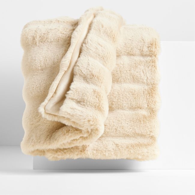 Channel Faux Fur 90"x90" Travertine Beige Bed Blanket - Image 0