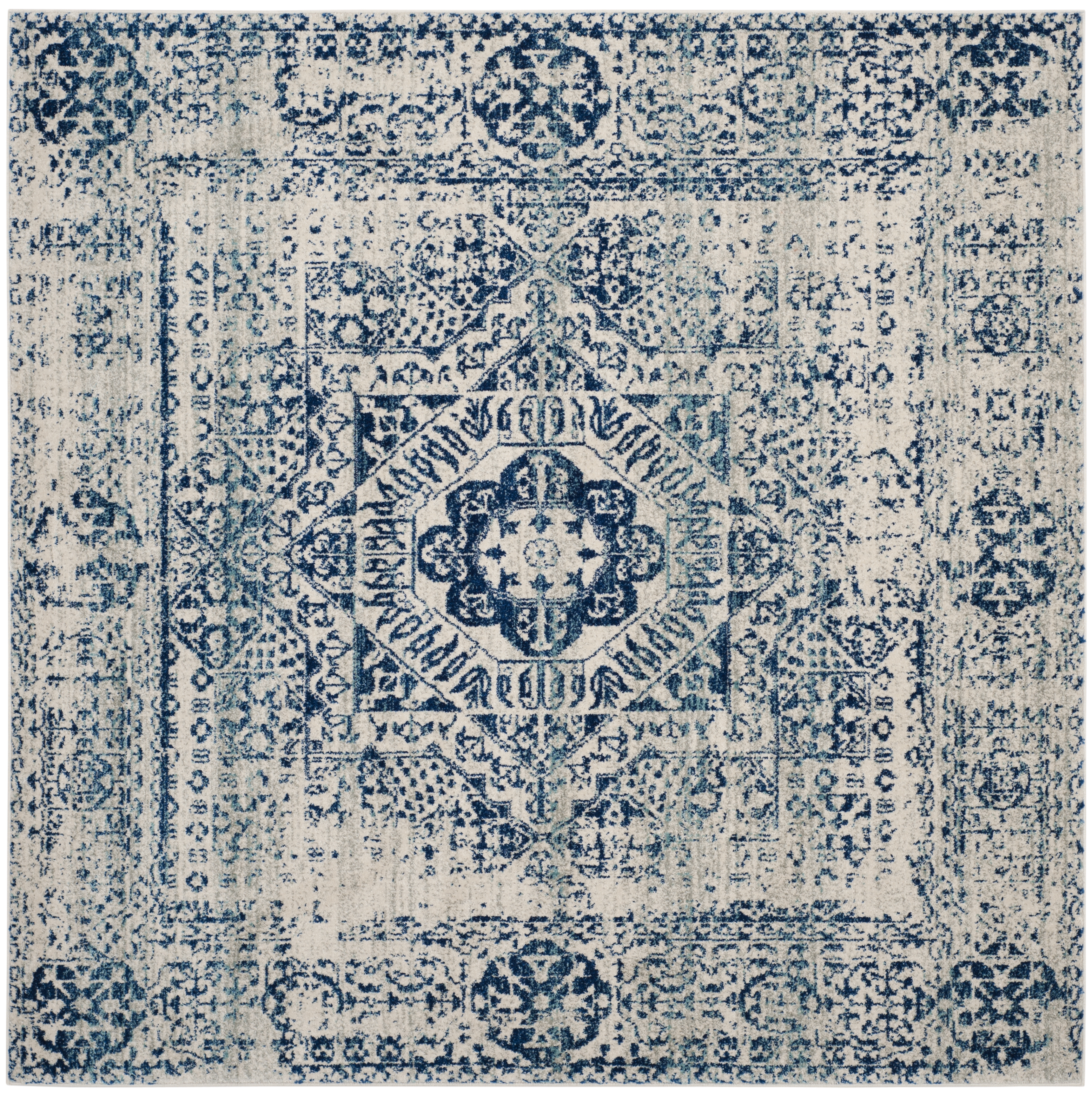 Arlo Home Woven Area Rug, EVK260C, Ivory/Blue,  9' X 9' Square - Image 0