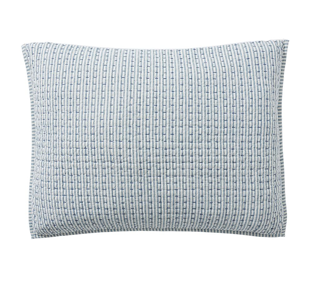 Chambray Pickstitch Wheaton Reversible Cotton/Linen Quilted Sham, Standard - Image 0