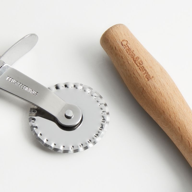 Crate & Barrel Beechwood and Stainless Steel Pasta Tools, Set of 3 - Image 1