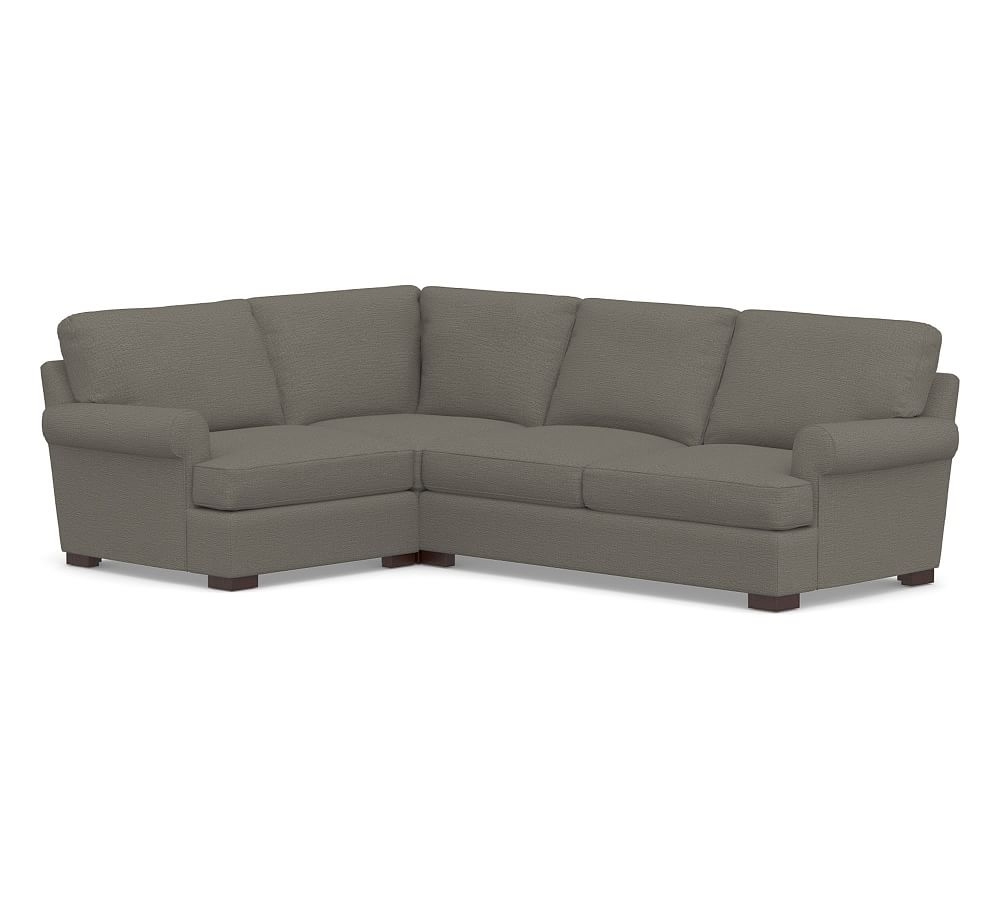 Townsend Roll Arm Upholstered Right Arm 3-Piece Corner Sectional, Polyester Wrapped Cushions, Chunky Basketweave Metal - Image 0