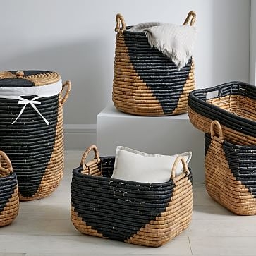 Two-Tone Woven Seagrass, Handle Baskets, Medium, 16"W x 12.5"D x 10.5"H - Image 1