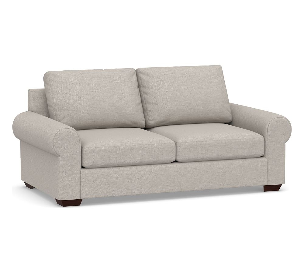 Big Sur Roll Arm Upholstered Loveseat, Down Blend Wrapped Cushions, Chunky Basketweave Stone - Image 0
