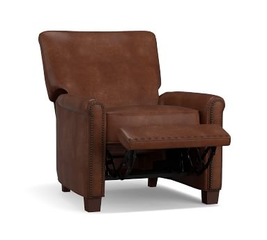 Irving Roll Arm Leather Recliner with Nailheads, Polyester Wrapped Cushions Churchfield Chocolate - Image 5