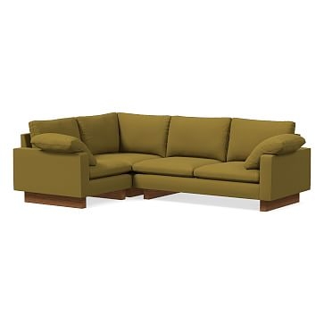Harmony Sectional 33: Petite Right Arm 2 Sofa, Petite Corner, Petite Left Arm Chair, Plush Velvet, Wasabi, Dark Walnut - Image 0