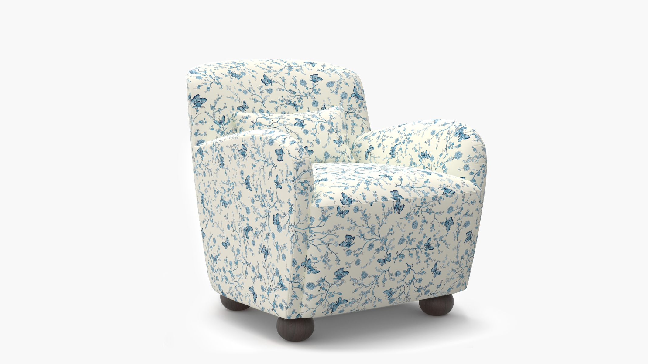 Club Chair, Delft Mariposa, Espresso Bun Foot - Image 1