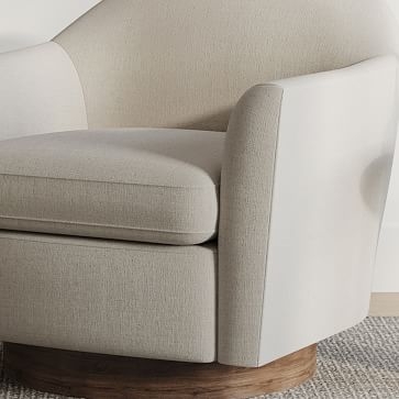 Haven Swivel Chair, Poly, Performance Coastal Linen, White, Dark Walnut - Image 2
