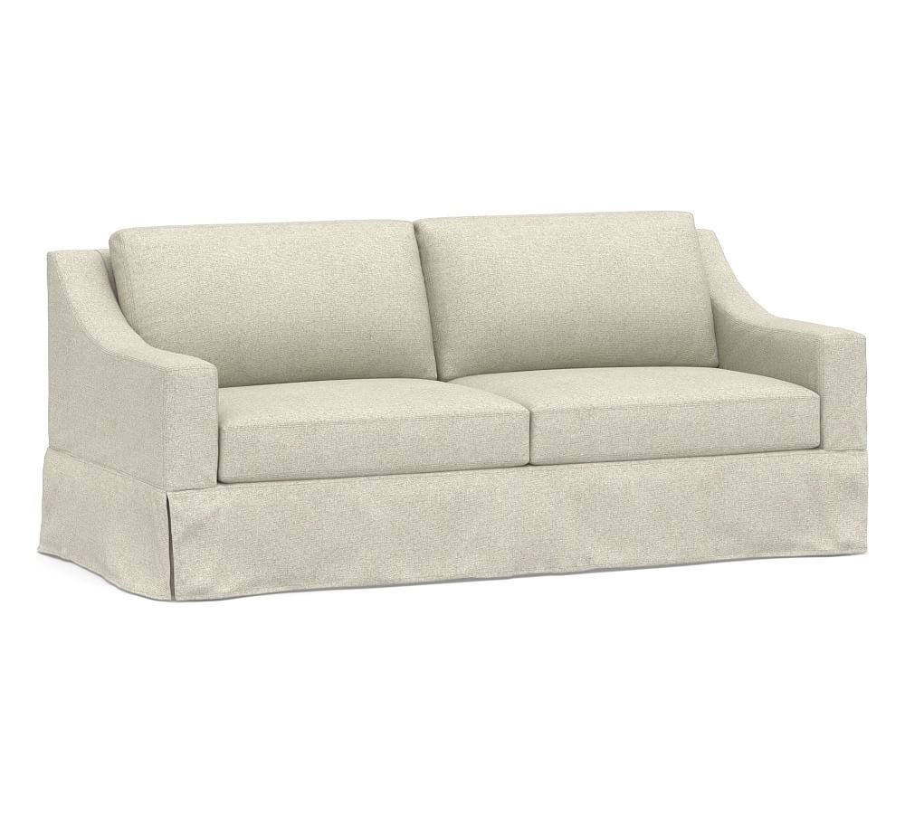 York Slope Arm Slipcovered Sofa 81" 2x2, Down Blend Wrapped Cushions, Performance Heathered Basketweave Alabaster White - Image 0