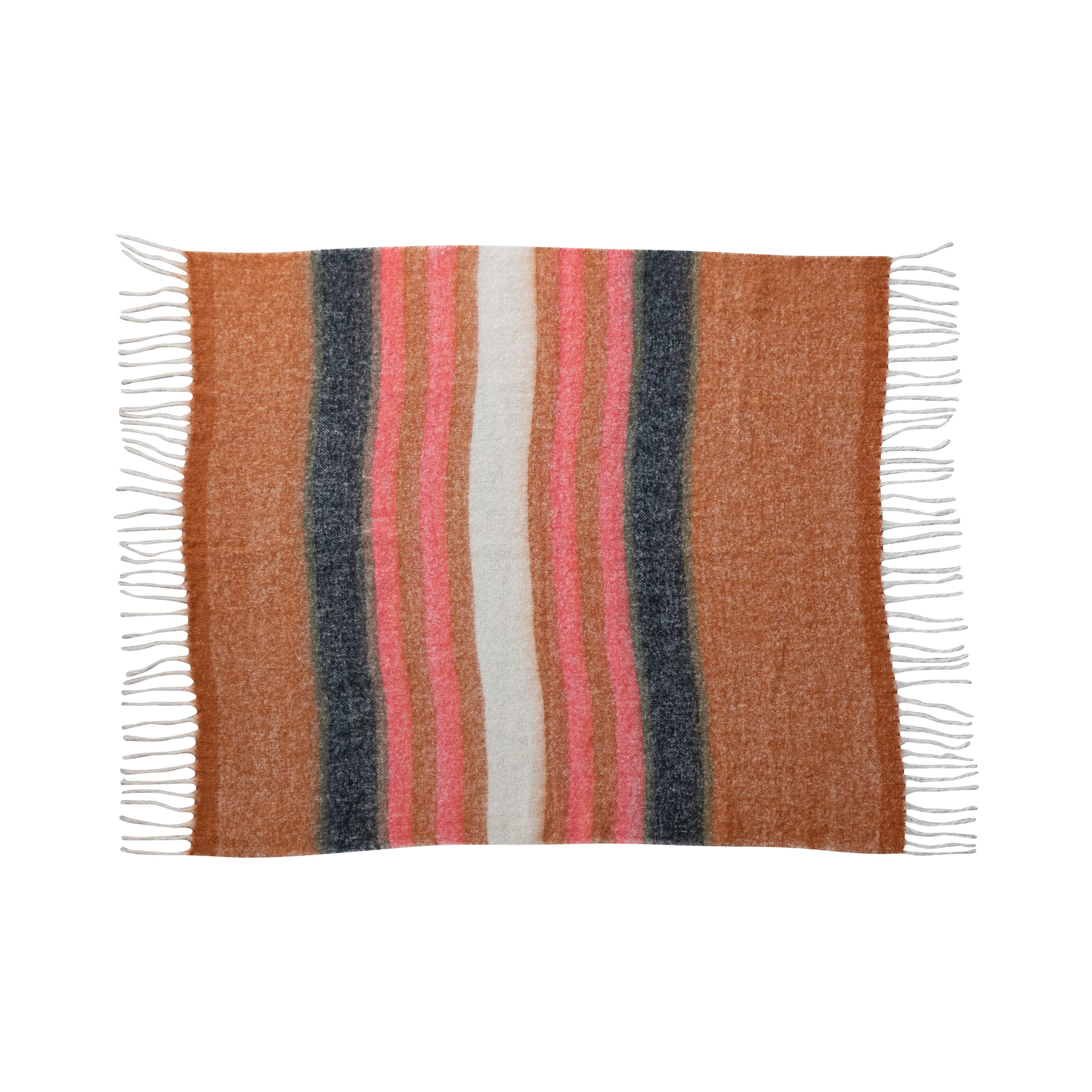 Striped Acrylic and Wool Throw Blanket, Brown and Pink - Image 0