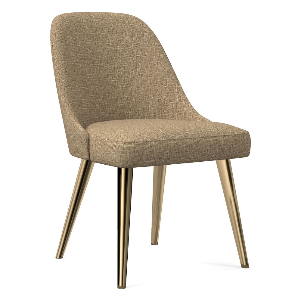 Mid-Century Upholstered Dining Chair Deco Weave Camel Blackened Brass - Image 0
