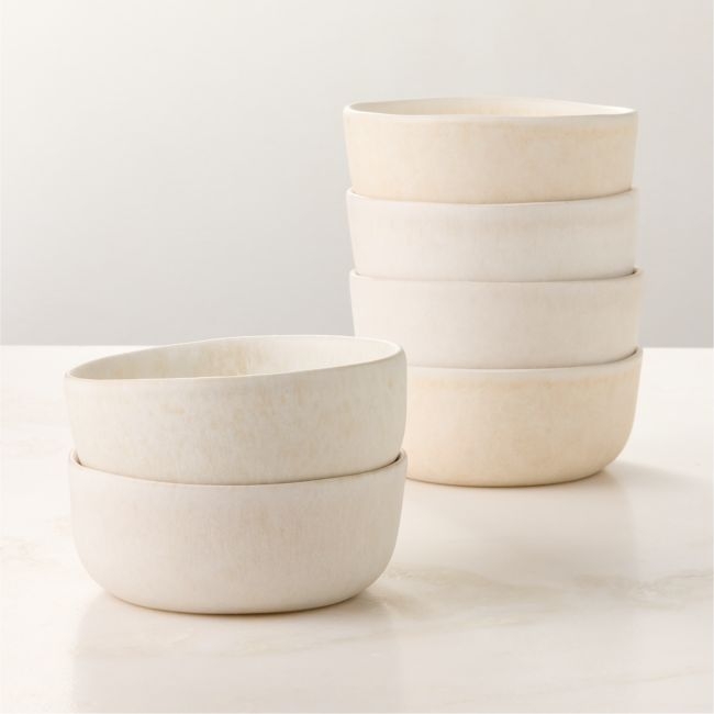 Drift White Soup Bowls with Reactive Glaze Set of 6 - Image 0