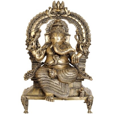 Large Size Majestic Ganesha Enshrining The Throne With Mahakala Arch - Image 0