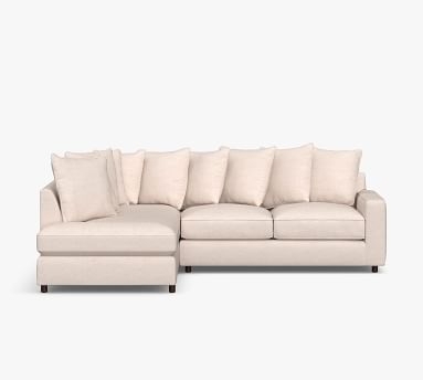 PB Comfort Square Arm Upholstered Left Sofa Return Bumper Sectional, Box Edge, Down Blend Wrapped Cushions, Performance Heathered Basketweave Platinum - Image 3